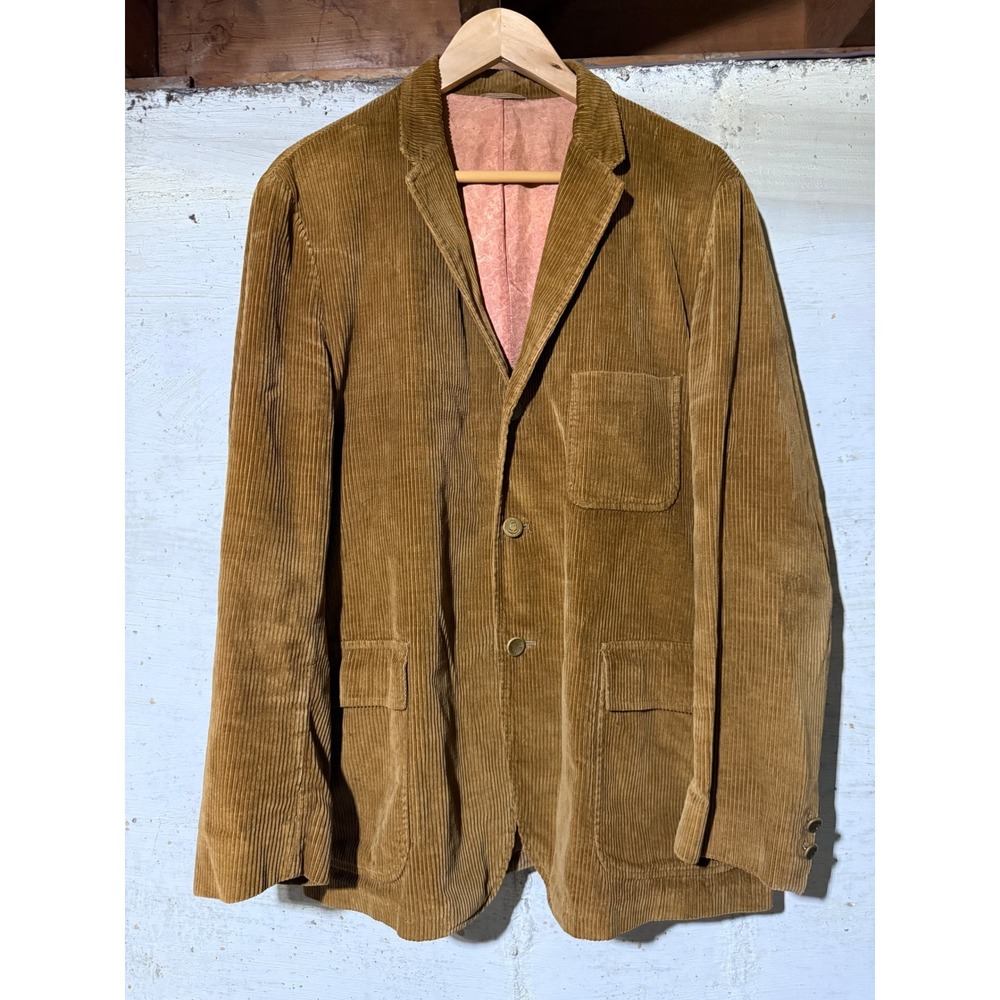 Vtg Mens Camel Tobacco Brown Wide Wale Corduroy Blazer Paisley Lining Autumn 42